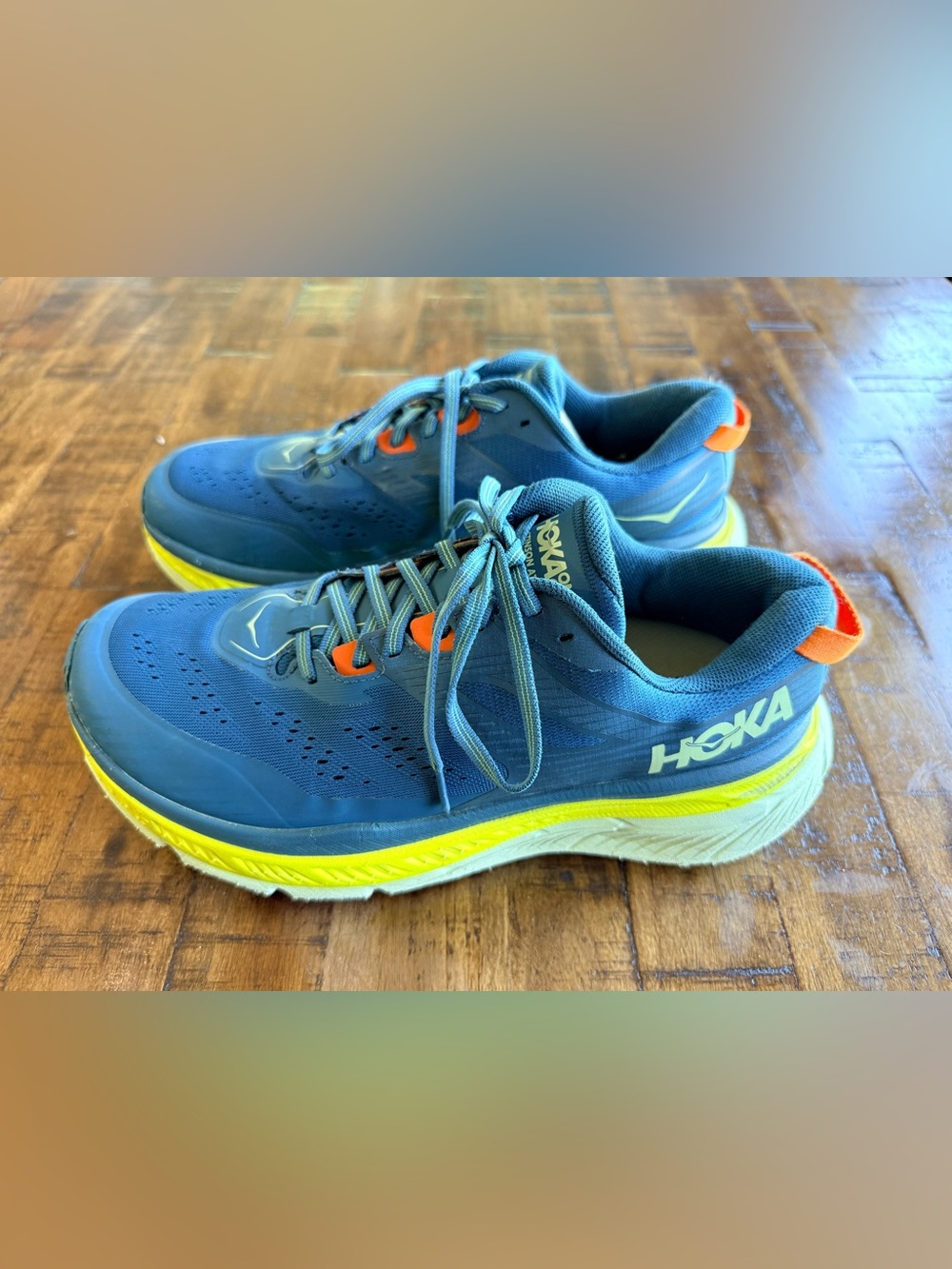 HOKA ONE ONE Stinson ATR 6 Men’s Running Shoes Size 11 – Blue/Yellow/Orange